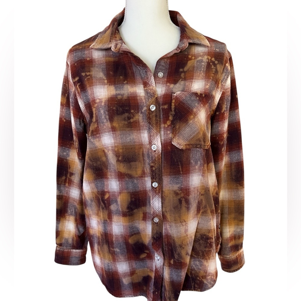 GAP Orange and Brown Acid Washed Plaid Shirt Size L